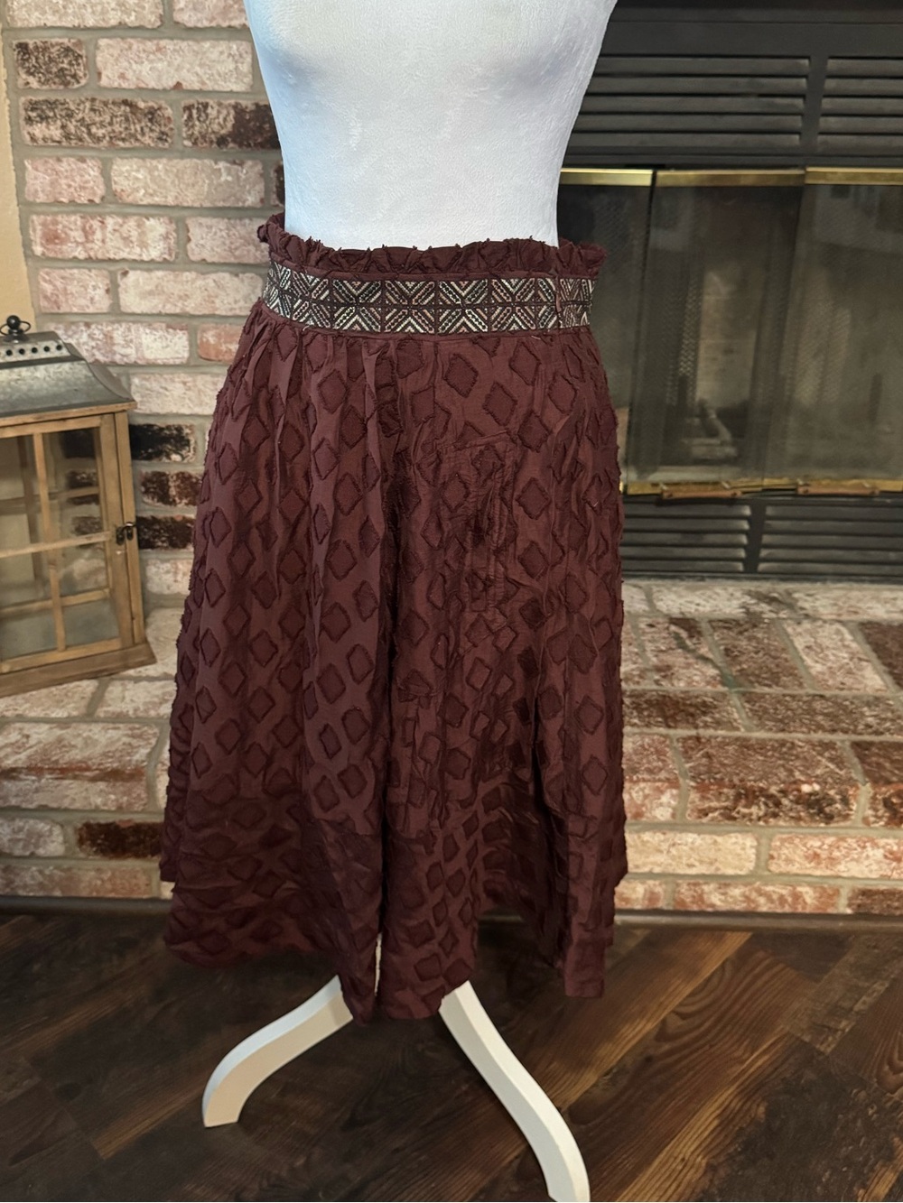 Maeve : Anthropologie Textured Midi Skirt in Deep Burgundy - Picture 3 of 7